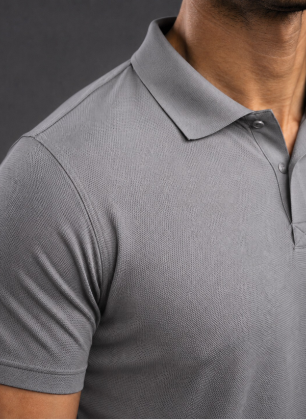 JE_ttnoB_BD1JP5RV5P_2026-06-30_4.png Plain Grey Polo T-Shirt | 180 GSM Mesh Knit | 100% Polyester | Stretchable Sports Wear
