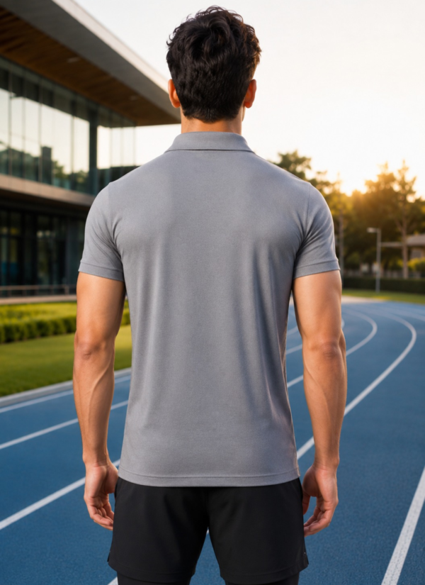 JE_ttnoB_F77G8BQFKI_2026-06-30_2.png Plain Grey Polo T-Shirt | 180 GSM Mesh Knit | 100% Polyester | Stretchable Sports Wear