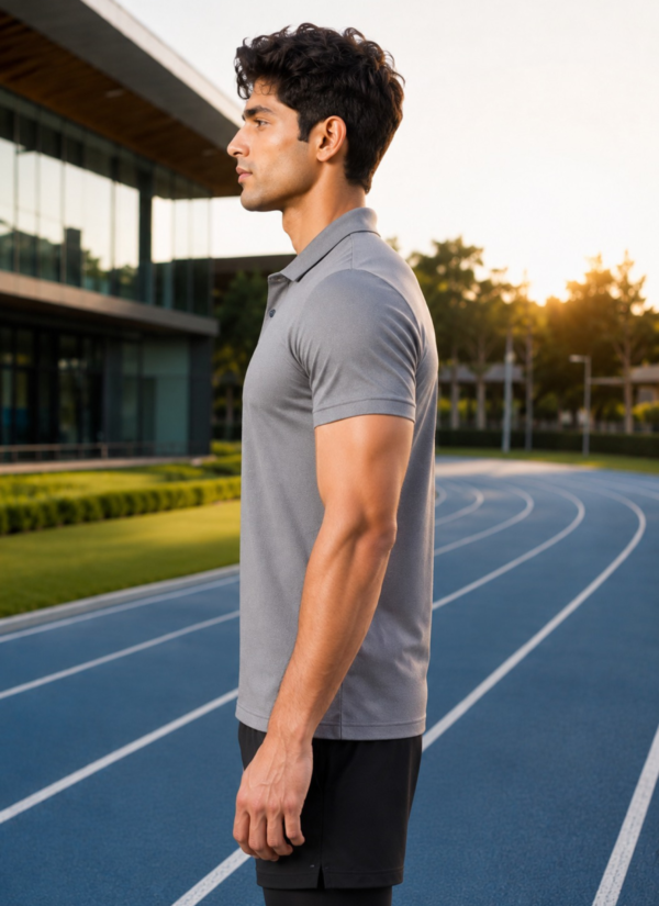 JE_ttnoB_SV77DRVP6O_2026-06-30_3-1.png Plain Grey Polo T-Shirt | 180 GSM Mesh Knit | 100% Polyester | Stretchable Sports Wear