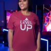 Level Up Oversized T-Shirt for Women | Gaming Graphic Back Print Tee | Maroon Streetwear T-Shirt | Loopknit 240 GSM Premium Fit