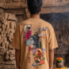 Unisex Oversized Shiva & Hanuman Graphic T-Shirt Divine Fusion Artwork, beige/camel Cotton Tee