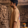 Unisex Oversized Shiva & Hanuman Graphic T-Shirt Divine Fusion Artwork, beige/camel Cotton Tee