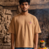 Unisex Oversized Shiva & Hanuman Graphic T-Shirt Divine Fusion Artwork, beige/camel Cotton Tee