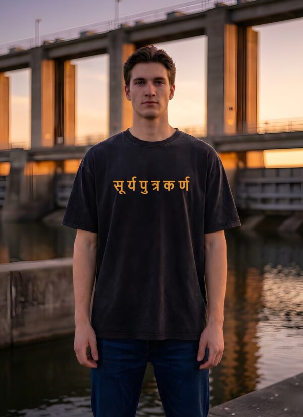 Men's Oversized Black Graphic T-Shirt | Karna Mahabharata Back Print | Loopknit 240 GSM Streetwear Tee