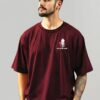 Mahabali Men’s Maroon Oversized T-Shirt – Sankatmochan Hanuman DTF Print | Loopknit Cotton 240 GSM