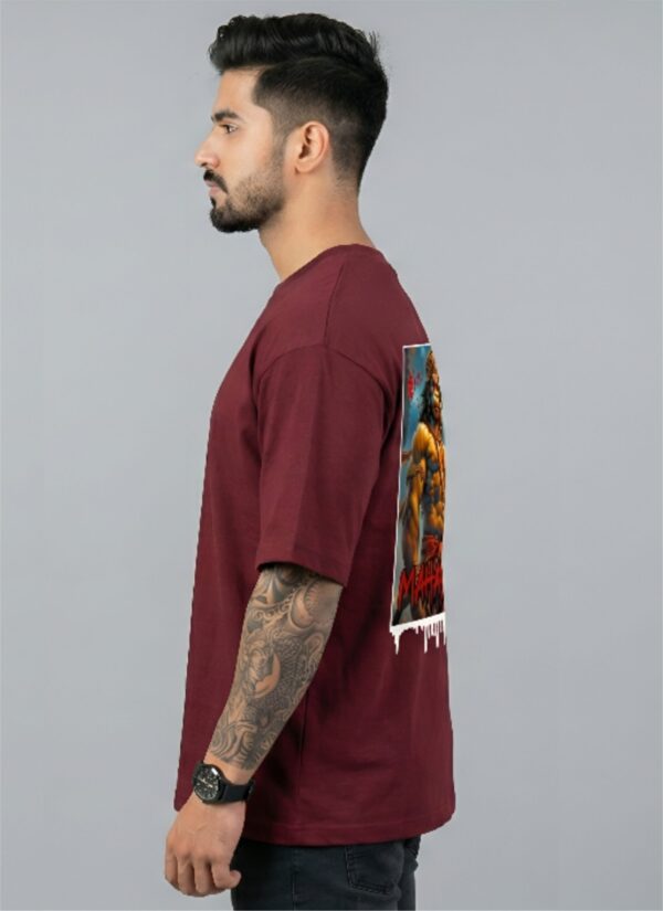 Mahabali Men’s Maroon Oversized T-Shirt – Sankatmochan Hanuman DTF Print | Loopknit Cotton 240 GSM