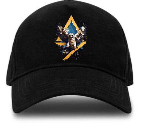 Flying Eagle Graphic Black Baseball Cap for Men & Women � Adjustable Unisex Streetwear Hat with Geometric Eagle Design, Casual Fashion Sports Cap for Daily Wear