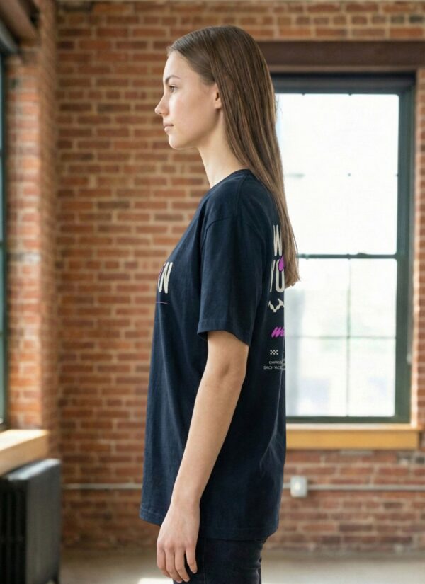 Women Navy Blue Oversized Graphic T-Shirt | Wear Your Heart on Your Sleeve Print � Premium Loopknit Cotton 240 GSM Streetwear Tee