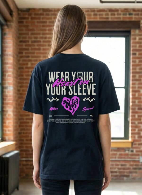 Women Navy Blue Oversized Graphic T-Shirt | Wear Your Heart on Your Sleeve Print � Premium Loopknit Cotton 240 GSM Streetwear Tee