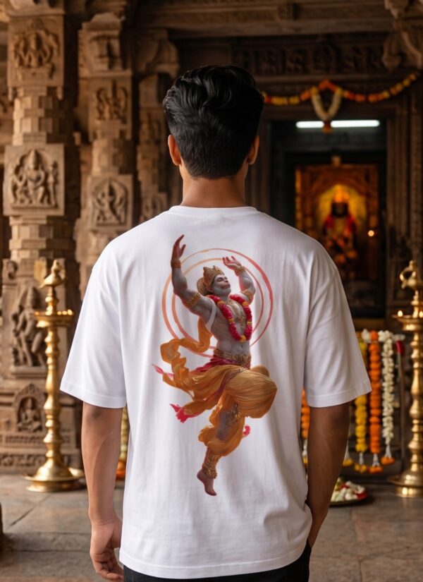 OVVzocDE_8DY0LD5FWG_2026-04-25_1.jpg Unisex Oversized Dancing Hanuman Graphic T-Shirt | Energetic Devotion Design, White Cotton Tee