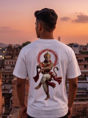 PKFaSluR_BQ0BNWXTUL_2026-04-25_1.jpg Unisex Oversized Hanuman Graphic T-Shirt | Spiritual Warrior Design, White Cotton Tee