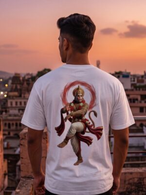 PKFaSluR_BQ0BNWXTUL_2026-04-25_1.jpg Unisex Oversized Hanuman Graphic T-Shirt | Spiritual Warrior Design, White Cotton Tee