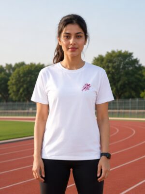 RFRFRF Women's White Regular Fit Activewear T-Shirt with Move On Graphic | Meshknit 180 GSM Breathable Sports Tee for Gym, Running, Yoga, Workout, Training & Fitness