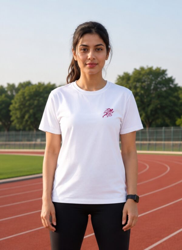Women's White Regular Fit Activewear T-Shirt with Move On Graphic | Meshknit 180 GSM Breathable Sports Tee for Gym, Running, Yoga, Workout, Training & Fitness