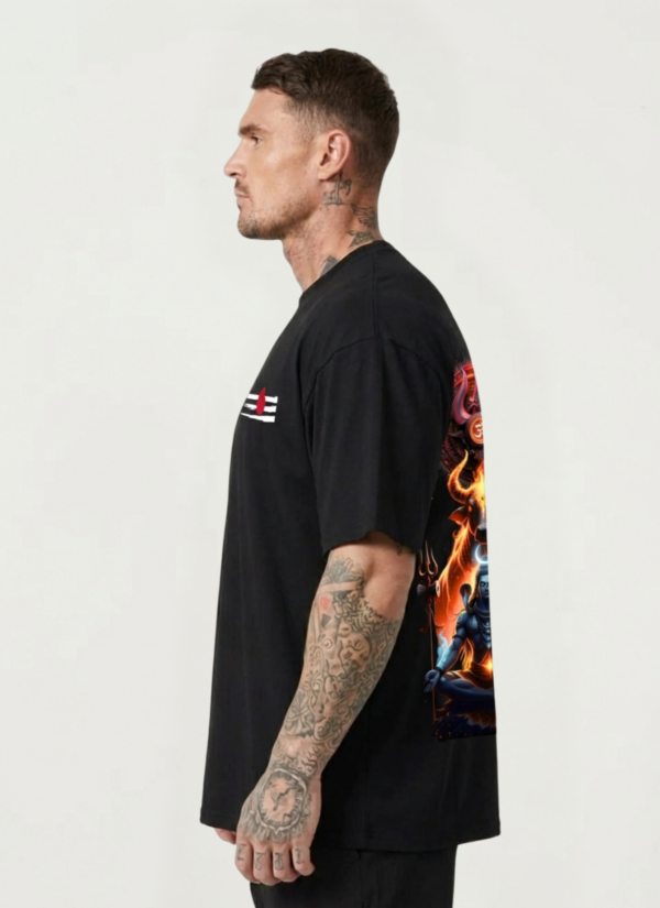 Mahakal Oversized T-Shirt for Men | Lord Shiva Trishul Back Print Black Tee | Loopknit 240 GSM Premium Cotton