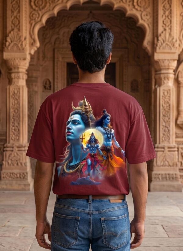 Mahakal Divine Graphic Oversized Maroon T-Shirt for Men & Women | Spiritual Lord Shiva Back Print | Premium 240 GSM Loopknit Cotton | Unisex Streetwear Devotional Design | Front Sanskrit Typography & Detailed Back Artwork