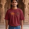 Mahakal Divine Graphic Oversized Maroon T-Shirt for Men & Women | Spiritual Lord Shiva Back Print | Premium 240 GSM Loopknit Cotton | Unisex Streetwear Devotional Design | Front Sanskrit Typography & Detailed Back Artwork
