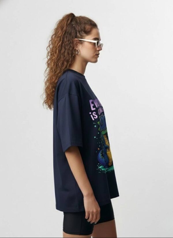 Women Oversized Graphic T-Shirt | Cute Dino Positive Quote Print | Loopknit 240 GSM Casual Streetwear Tee