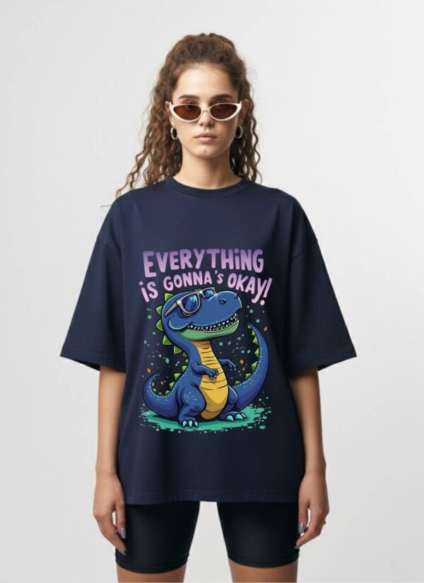 Women Oversized Graphic T-Shirt | Cute Dino Positive Quote Print | Loopknit 240 GSM Casual Streetwear Tee