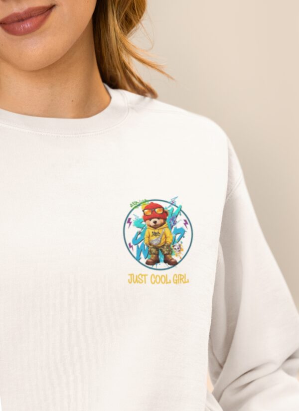 Just Cool Girl Oversized Sweatshirt – Women White Graphic Bear Streetwear | Fleece 300 GSM Premium Winter Sweatshirt