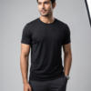 SHhRozNY_DDX3273DOZ_2026-06-30_1.png Plain Black Round Neck T-Shirt | 180 GSM Mesh Knit | 100% Polyester | Stretchable Sports Wear