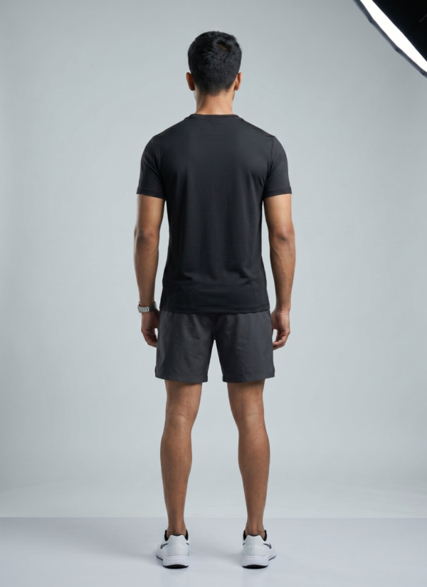 SHhRozNY_FOAT17T5HR_2026-06-30_2.png Plain Black Round Neck T-Shirt | 180 GSM Mesh Knit | 100% Polyester | Stretchable Sports Wear