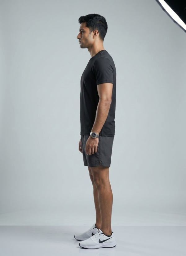 Plain Black Round Neck T-Shirt | 180 GSM Mesh Knit | 100% Polyester | Stretchable Sports Wear