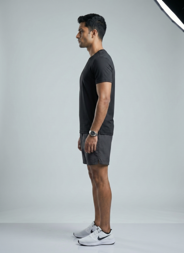 SHhRozNY_STSTG1AHT0_2026-06-30_3-1.png Plain Black Round Neck T-Shirt | 180 GSM Mesh Knit | 100% Polyester | Stretchable Sports Wear