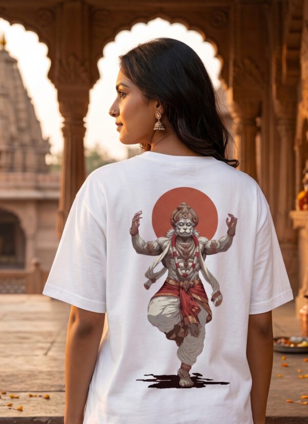 SxxrDmrU_WP54O0PNME_2026-04-25_2.jpg Unisex Oversized Hanuman Warrior Graphic T-Shirt | Bold Devotion Design, White Cotton Tee