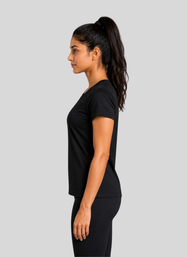 Women's Black Activewear T-Shirt | Premium Mesh Knit 180 GSM | Regular Fit Gym, Running, Workout, Yoga, Sports, Training, Walking & Fitness Half Sleeve Round Neck T-Shirt for Women