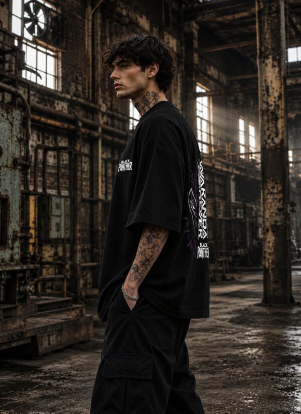 Untitled design (2).jpg Men's Oversized Black Printed T-Shirt | Wakanda Forever Graphic Back Print | Half Sleeve Round Neck | Premium Cotton Casual Streetwear