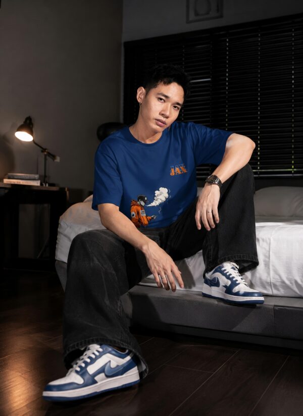 JAX Urban Smoke Oversized Navy Blue T-Shirt for Men | Pure Cotton 240 GSM | DTF Print
