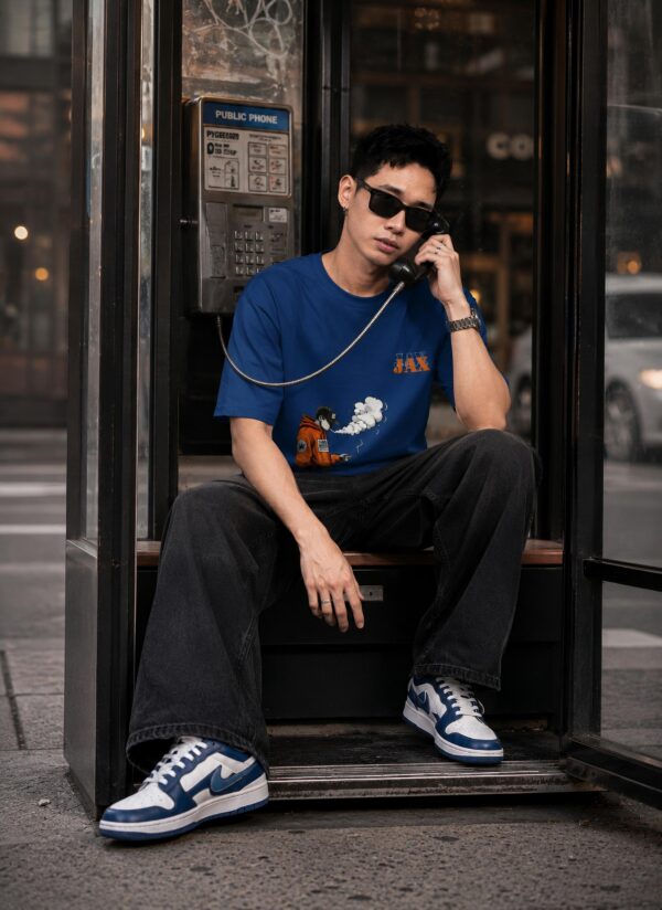 JAX Urban Smoke Oversized Navy Blue T-Shirt for Men | Pure Cotton 240 GSM | DTF Print