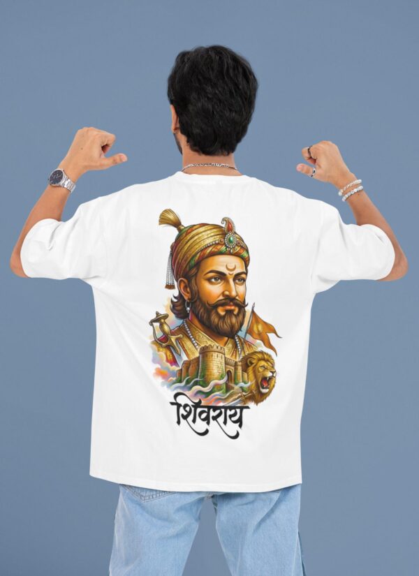 Shivray White Oversized T Shirt for Men | Shivaji Maharaj Printed Oversize Cotton T-Shirt | Premium Loopknit 240 GSM Streetwear Graphic Tee | Royal Maratha Culture T Shirt � Giftspeaks