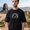 WEFEWFEEWFS Men's Black Oversized T-Shirt with Shiv Shakti Graphic Print | Loopknit 240 GSM | Mahadev Parvati Devotional Oversized Tee | Spiritual Back Print T-Shirt for Temple, Festivals & Everyday Wear