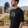 WFRFS Men's Black Oversized T-Shirt with Shiv Shakti Graphic Print | Loopknit 240 GSM | Mahadev Parvati Devotional Oversized Tee | Spiritual Back Print T-Shirt for Temple, Festivals & Everyday Wear