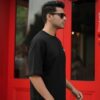 Men Black Oversized Graphic T-Shirt with Crown Front Detail and Bold Tech-Inspired Back Print Streetwear Style