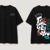 Men Black Oversized Graphic T-Shirt with Crown Front Detail and Bold Tech-Inspired Back Print Streetwear Style