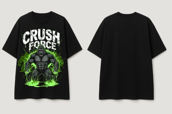 Mens Oversized Graphic T-Shirt | Gorilla Crush Force Print | Loopknit 240 GSM Heavyweight Streetwear Tee