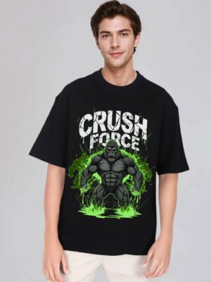 WMFOB_Crush_Force_1770988271367_w2uv44arkjmlnrv.jpg Mens Oversized Graphic T-Shirt | Gorilla Crush Force Print | Loopknit 240 GSM Heavyweight Streetwear Tee
