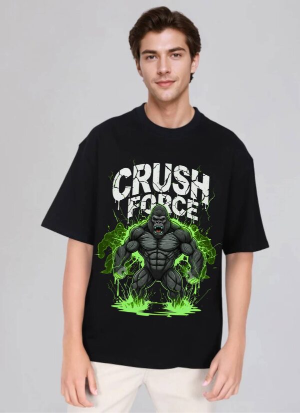 Mens Oversized Graphic T-Shirt | Gorilla Crush Force Print | Loopknit 240 GSM Heavyweight Streetwear Tee