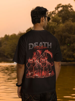 WMFOB_Death_1768043693457_d4bq6vp7gqljrlt.jpg Death Stalker Oversized T-Shirt for Men | 240 GSM Loopknit Cotton | Gothic Skull Devil Back Print | Streetwear Oversized Tee – Giftspeaks