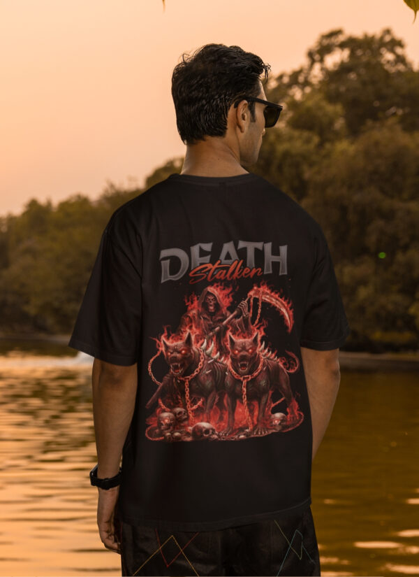 WMFOB_Death_1768043693457_d4bq6vp7gqljrlt.jpg Death Stalker Oversized T-Shirt for Men | 240 GSM Loopknit Cotton | Gothic Skull Devil Back Print | Streetwear Oversized Tee – Giftspeaks