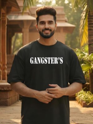 Gangster Evolution Oversized Black T-Shirt for Men | 240 GSM Premium Cotton | DTF Print Streetwear Tee