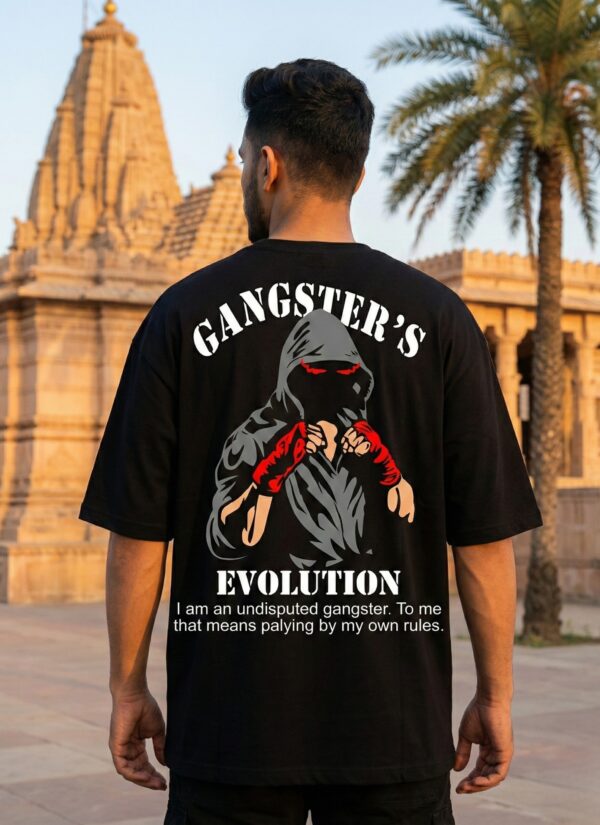 Gangster Evolution Oversized Black T-Shirt for Men | 240 GSM Premium Cotton | DTF Print Streetwear Tee