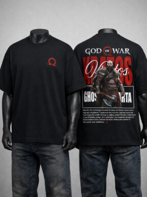 WMFOB_God_of_War_2_0_1772780575327_kk6d38r6nzn0cb8.png Men's Oversized Black Graphic Printed T-Shirt | Warrior Omega Back Print | Half Sleeve Round Neck | Premium Cotton Streetwear