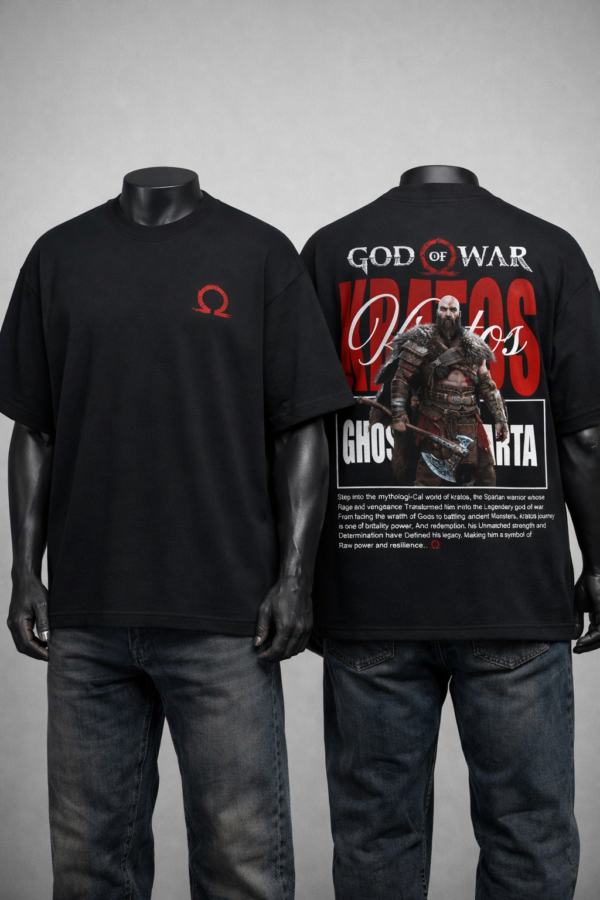 WMFOB_God_of_War_2_0_1772780575327_kk6d38r6nzn0cb8.png Men's Oversized Black Graphic Printed T-Shirt | Warrior Omega Back Print | Half Sleeve Round Neck | Premium Cotton Streetwear