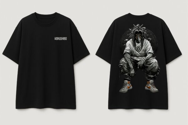 WMFOB_Kokushibo_1771567508293_op9flbqlc3mjpxu.jpg Mens Oversized Black Anime Warrior Graphic T-Shirt | Dark Manga Back Print | Premium Loopknit Cotton 240 GSM | Japanese Streetwear Style Tee