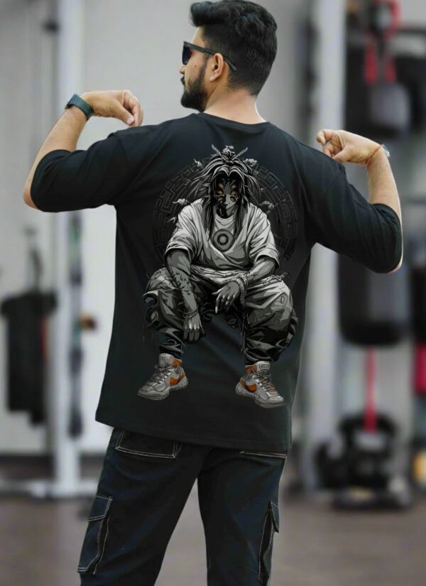 WMFOB_Kokushibo_1771568176198_vkz7qpjdv9pdsos.jpg Mens Oversized Black Anime Warrior Graphic T-Shirt | Dark Manga Back Print | Premium Loopknit Cotton 240 GSM | Japanese Streetwear Style Tee