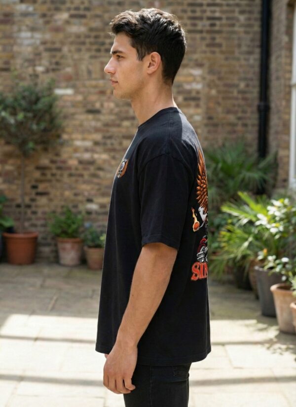 Mens Oversized Black Skull Biker Graphic T-Shirt | Las Vegas Sin City Back Print | Premium Loopknit Cotton 240 GSM | Bold Streetwear Statement Tee